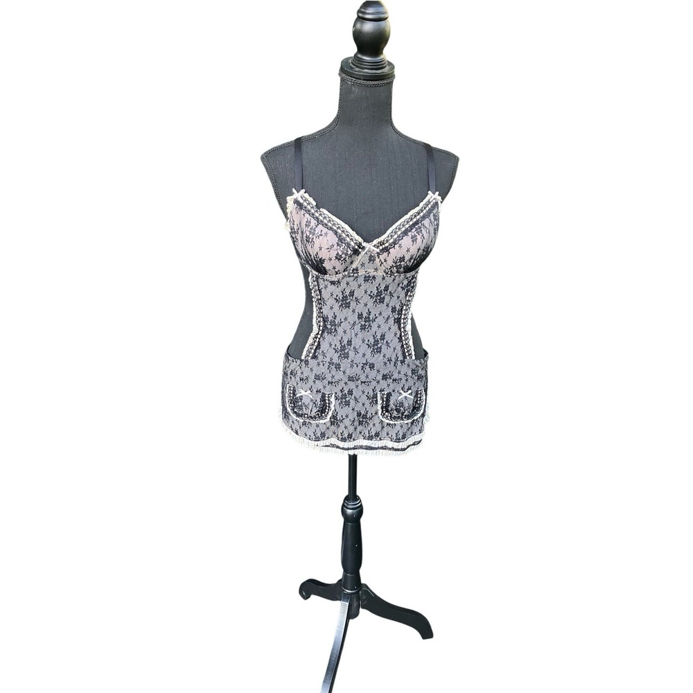 Vtg Victoria Secret Y2K French Maid Lace Babydoll Lingerie Halloween Costume 34D